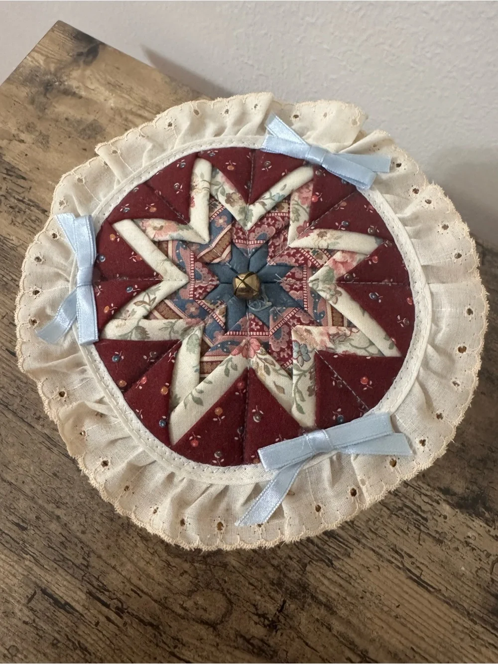 Vintage Wicker Sewing Basket with Quilt Top Lid